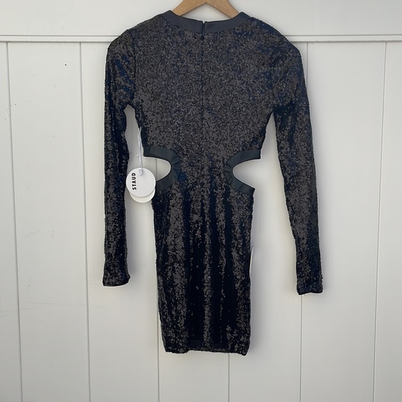 STAUD - Black Sequins Long Sleeve Mini Cut Out Dress - XS - Picture 10 of 15
